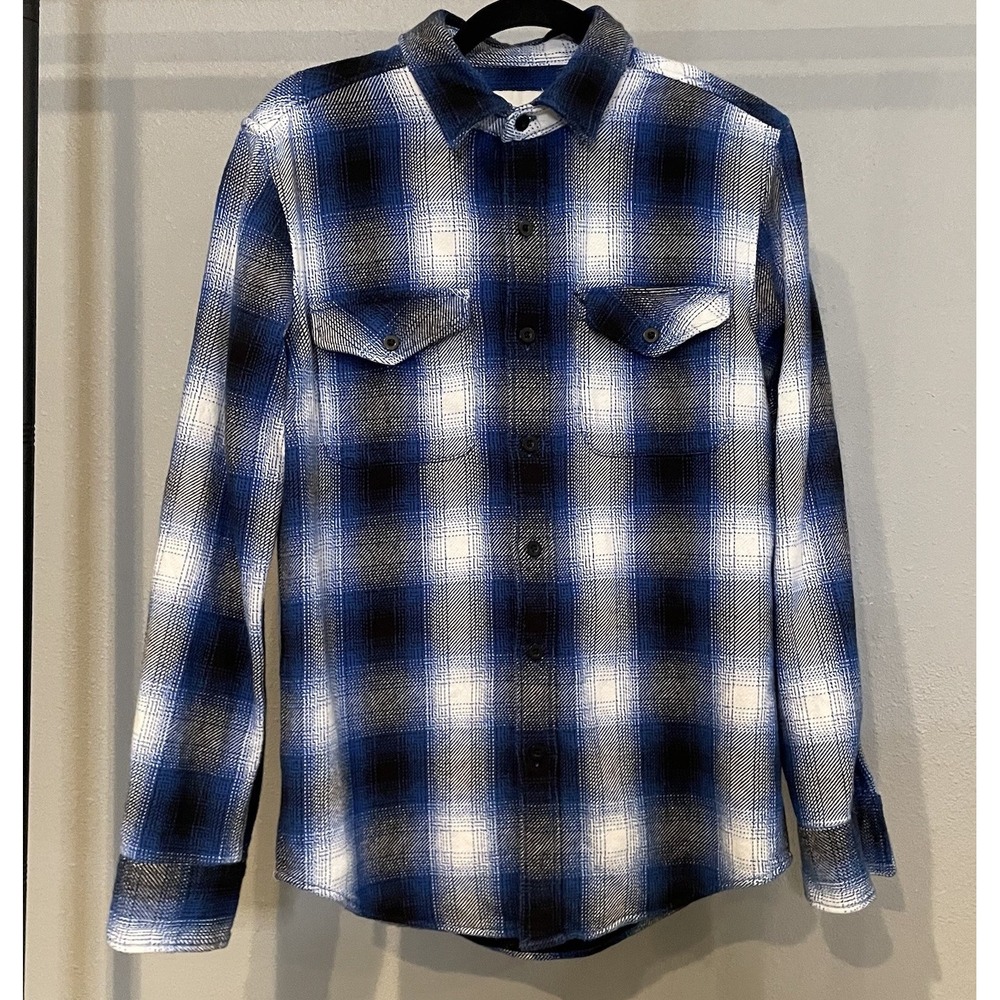 American Eagle Men's Blue & Black‎ Plaid Flannel Shirt - Size Small Classic Fit